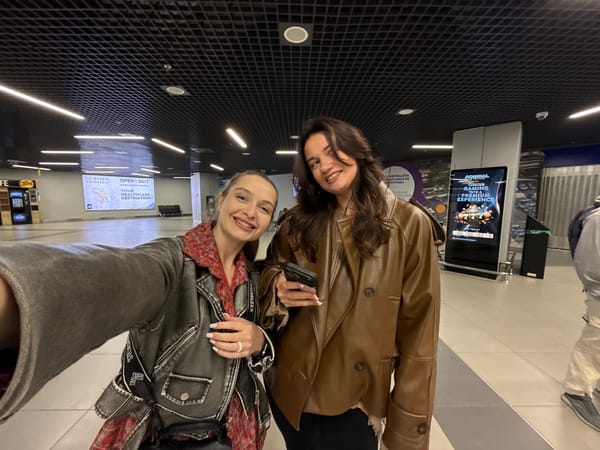 Two women take upside-down selfie in Serbia