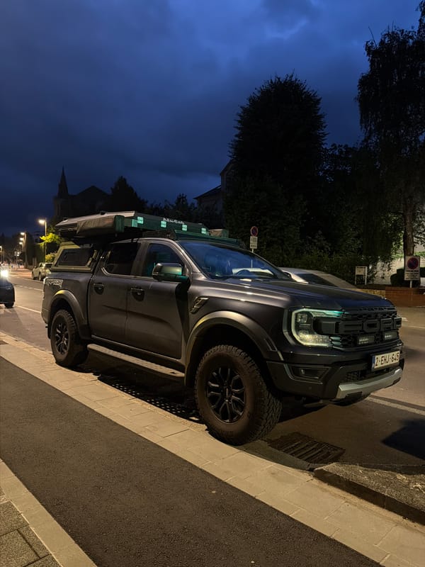 Camping-equipped pickup truck spotted at Luxembourg cultural venue