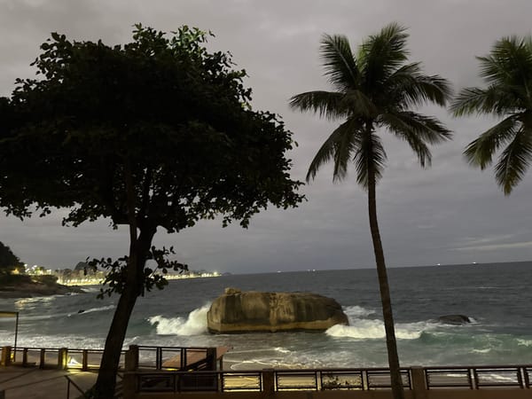 Rio coastline captured in evening twilight from multiple vantage points