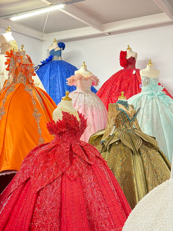 Formal dress collection displayed at Bulgarian boutique