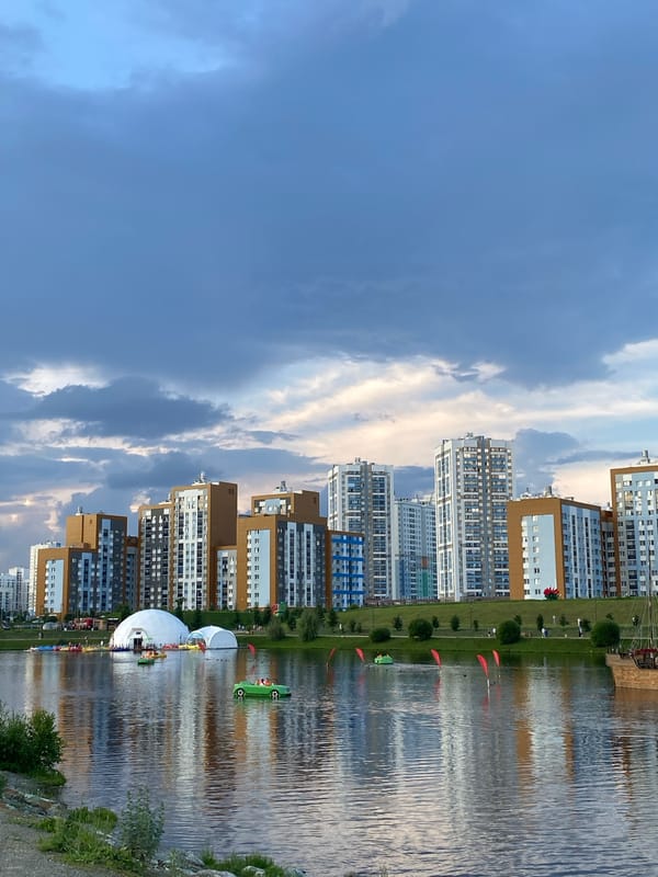 Yekaterinburg waterfront life on a cloudy June afternoon