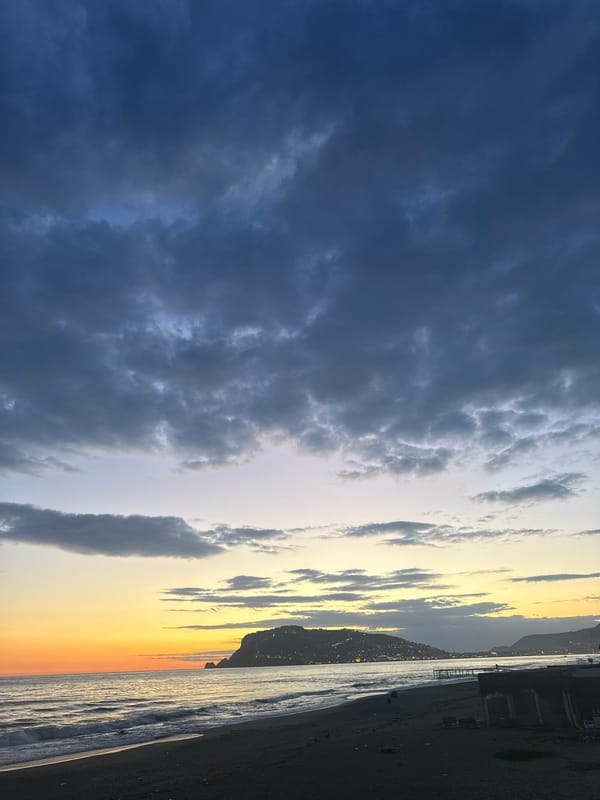 Sunset beach scenes and local cat captured in Alanya