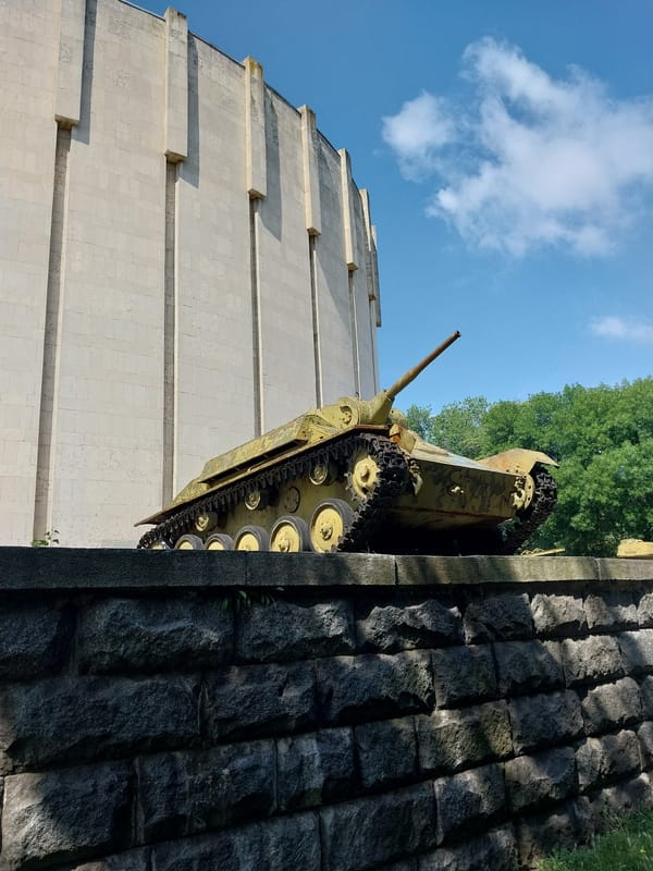 Military monuments and hardware on display in Dnipro, Ukraine