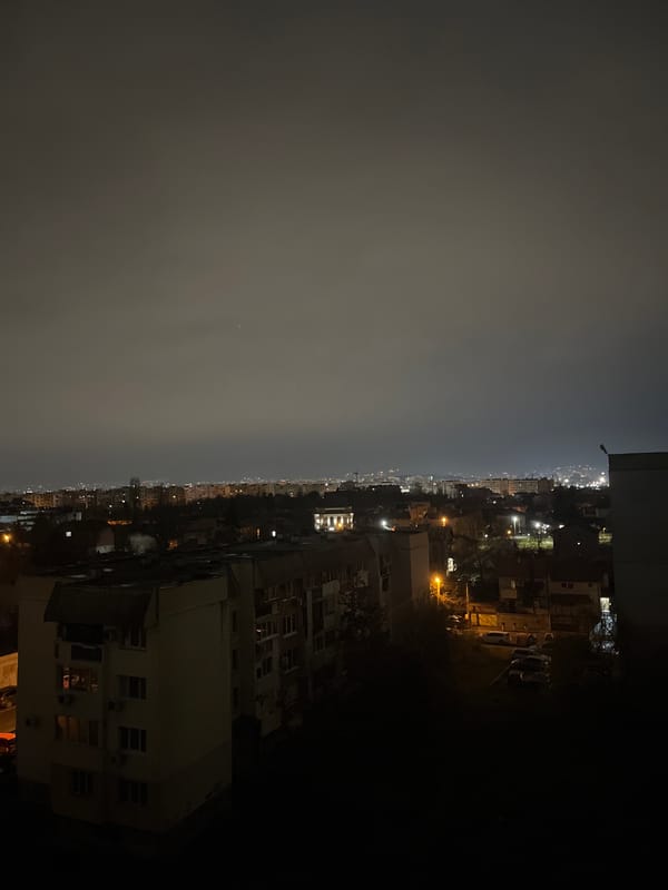 Foggy night blankets Sofia cityscape in atmospheric haze
