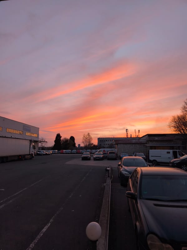 Dramatic sunset captured over industrial area in Burgas, Bulgaria