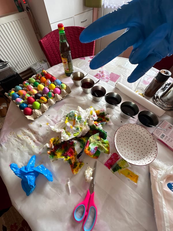 Easter egg dyeing preparation observed in Dve Mogili, Bulgaria