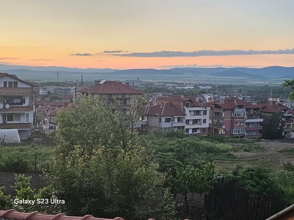 Sunset documented over rural Karnobat village in Bulgaria