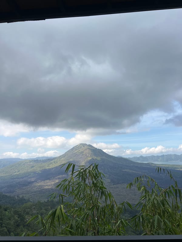Dark clouds observed over Kintamani mountain landscape