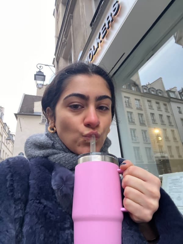 Woman photographs herself on Paris street Monday morning