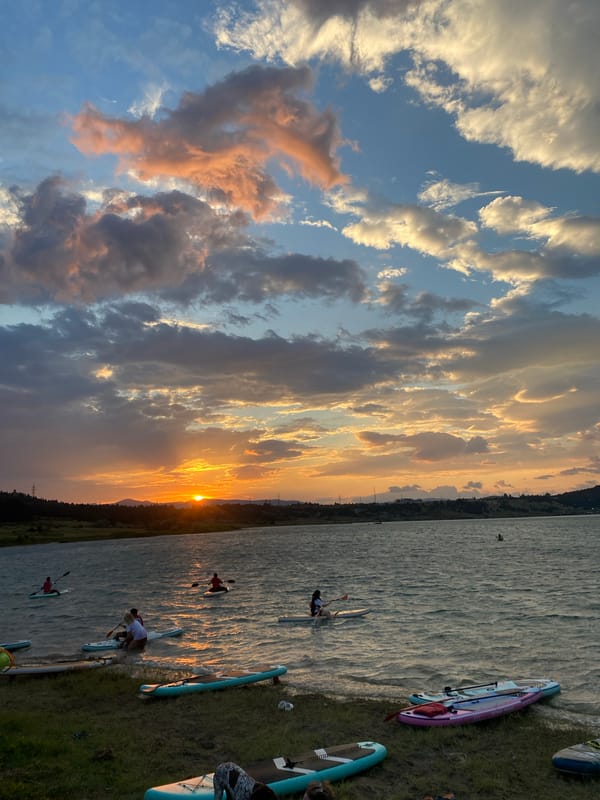 Sunset paddleboarding session at Tbilisi Sea reservoir