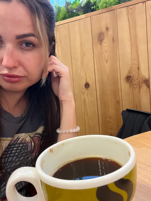 Café selfies and Aeroflot tarmac shots during an airport layover