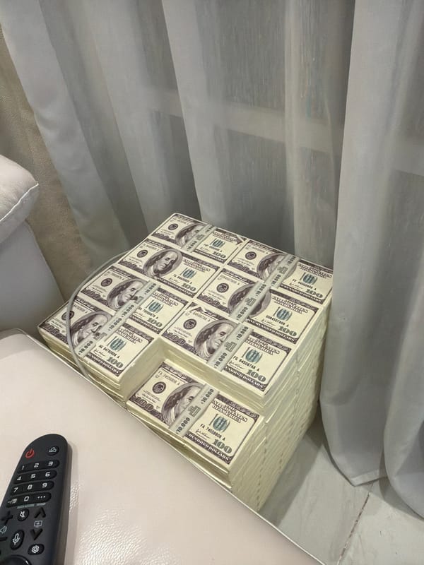 Large cash bundles photographed in container in Chalong, Thailand