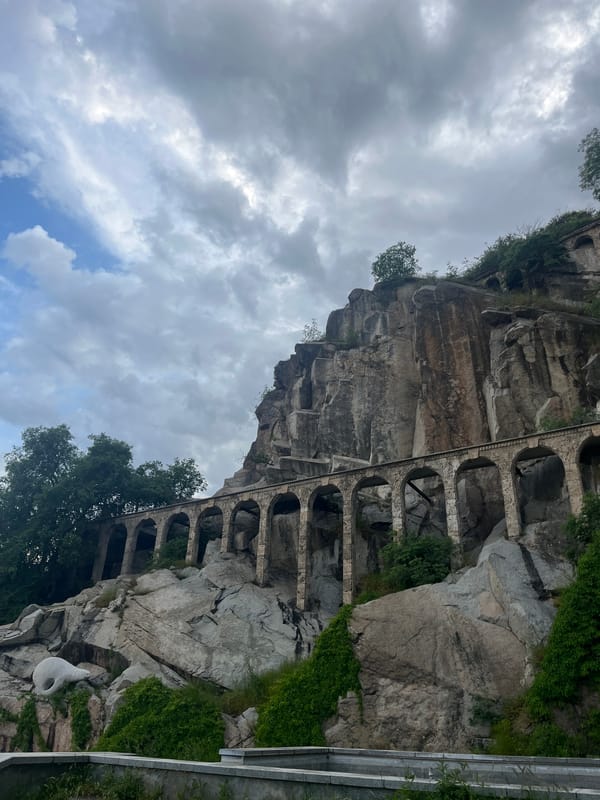 Tourist explores Roman Aqueduct ruins in Plovdiv parkland