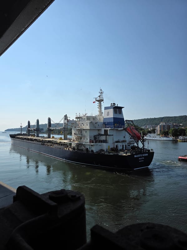 Cargo ship MAJESTIC NESRIN tugboat-assisted into Varna Bay