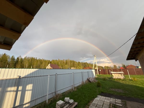 Double rainbow spotted over Razdolye, Russia residential area