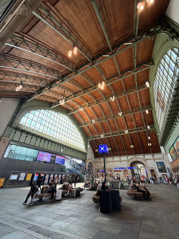 Inside Basel SBB's ornate arched main hall