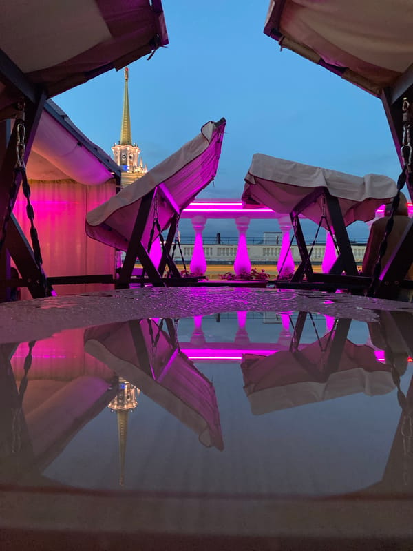 Evening twilight scenes documented across central Yekaterinburg after rainfall