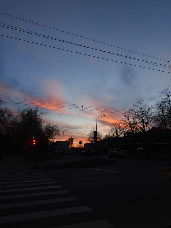 Dusk street scene captured in Hrodna, Belarus