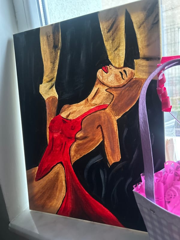 Portrait painting photographed by window in Plovdiv