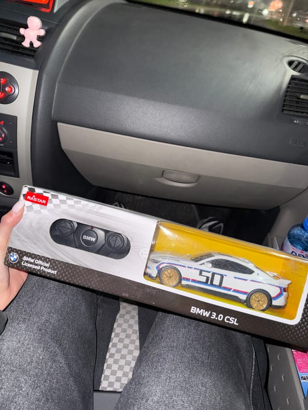 Driver displays BMW toy car in vehicle in Plovdiv