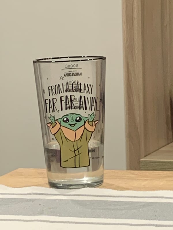 Baby Yoda drinking glass spotted on table in Bulgaria