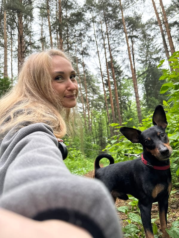 Woman documents morning routine with dog in Chaikovsky, Russia
