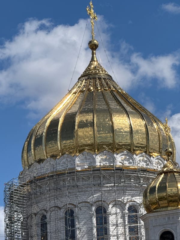 Cathedral domes and street scenes near central Moscow