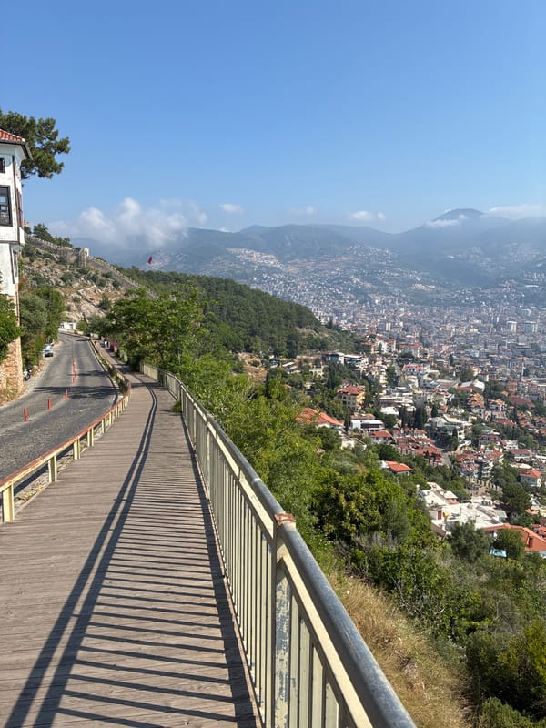 Morning views of Alanya coastline and castle documented