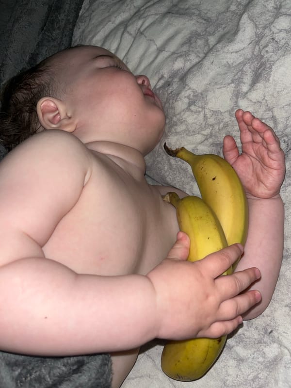 Baby photographed sleeping with bananas in Shushary, Russia