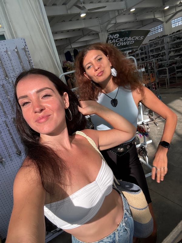 Thrift market browsing and selfies in North Kuta