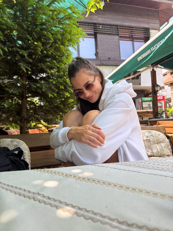 Couple documents casual cafe date and sightseeing in Bulgaria