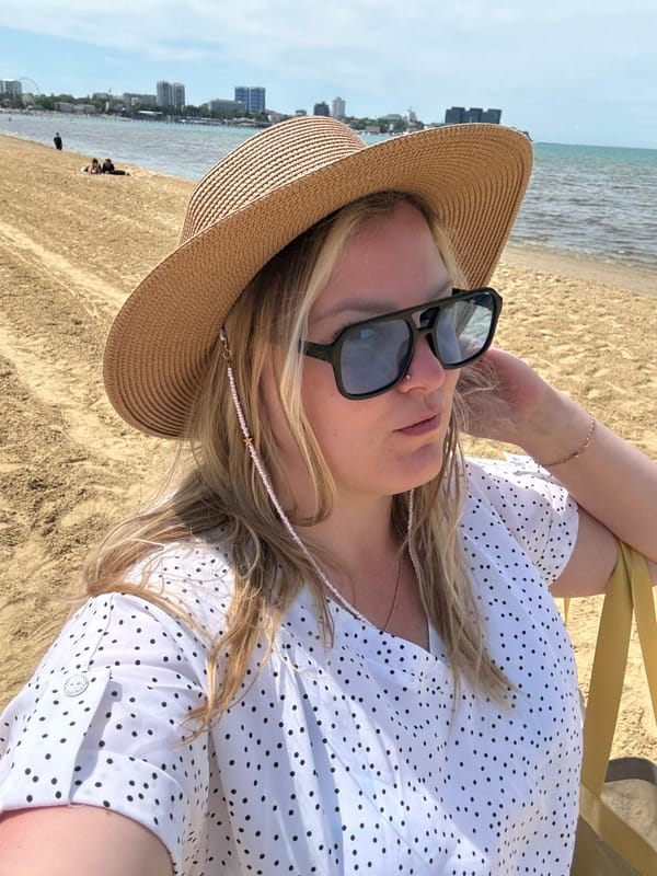 Woman relaxes on beach in Anapa, Russia