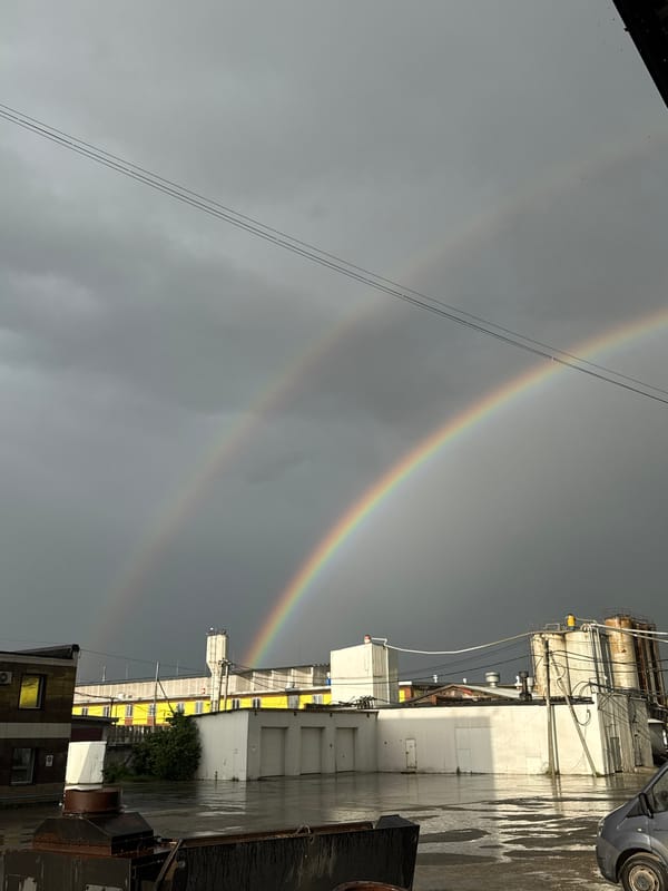Double rainbow appears over Perm industrial district after rainfall