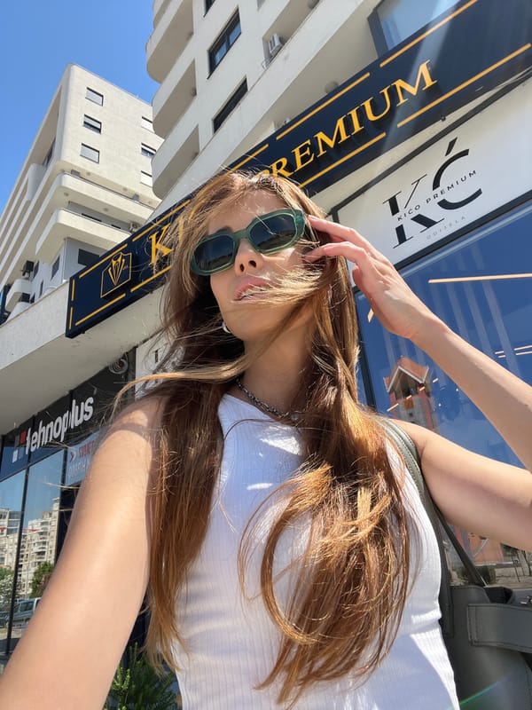Sunny selfie moment at a bar in coastal Montenegro