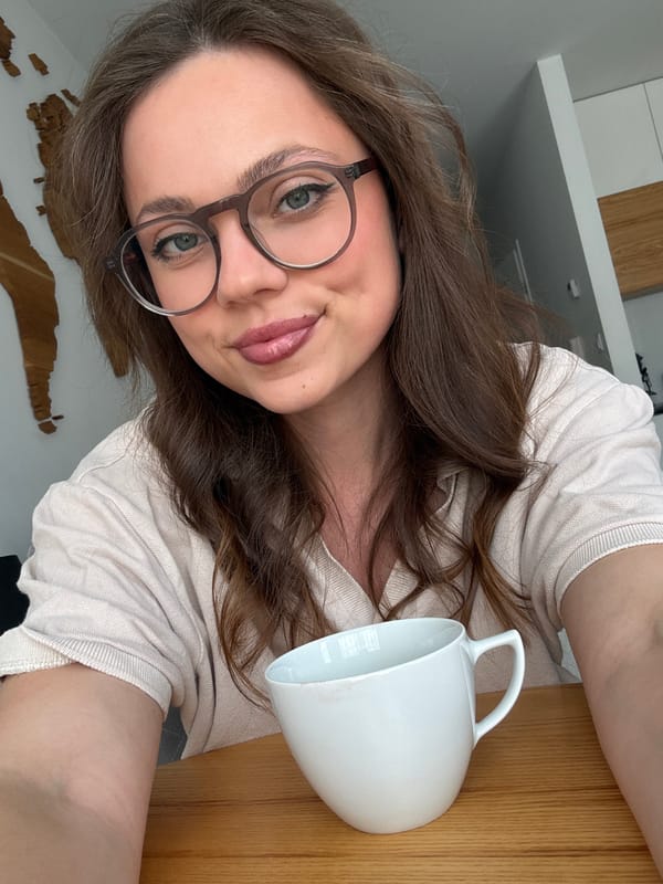 Selfie series at a sunny home table with coffee nearby