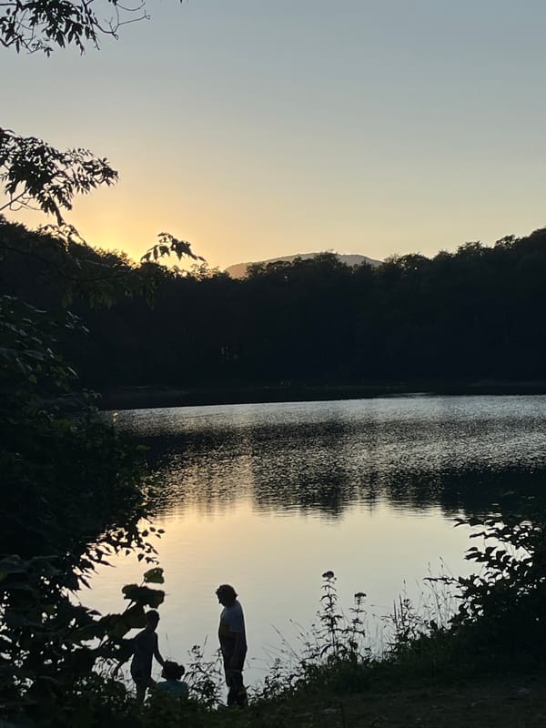 Lakeside evening in Sjerogošte, Montenegro at golden hour