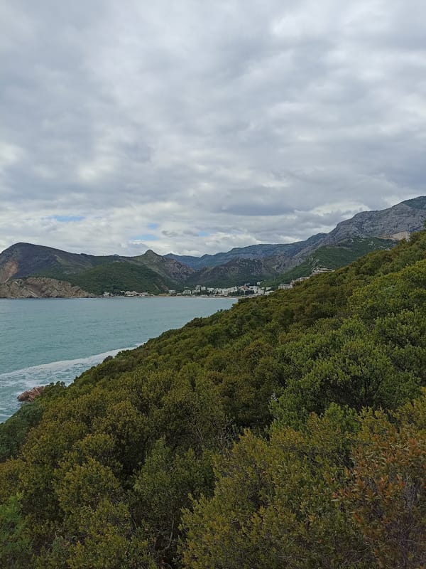 Coastal scenes documented near Čanj, Montenegro under cloudy conditions