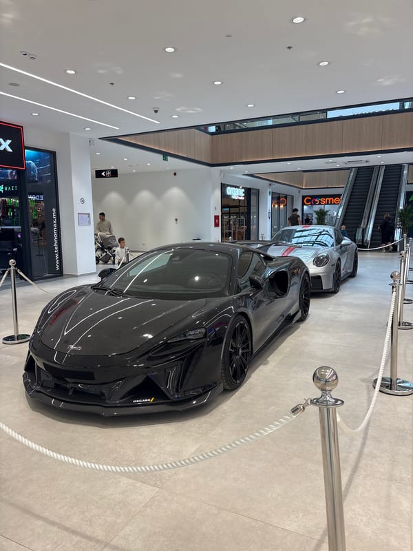 Sports car displayed at Montenegro shopping mall