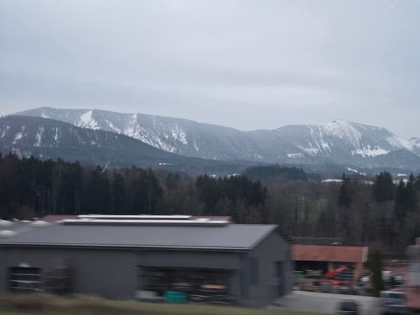 Winter landscape captured near Frasdorf, Germany shows snowy mountains
