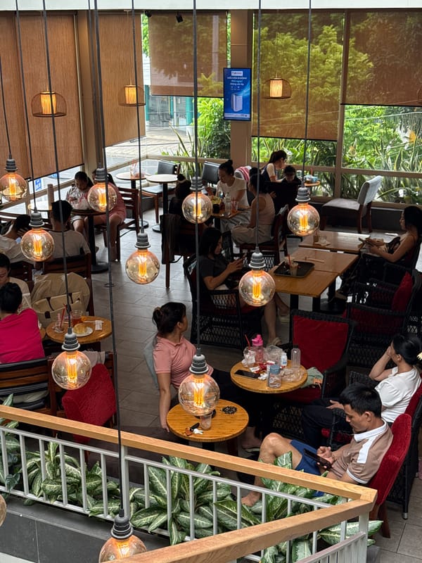 Inside a busy Nha Trang cafe on a tropical afternoon