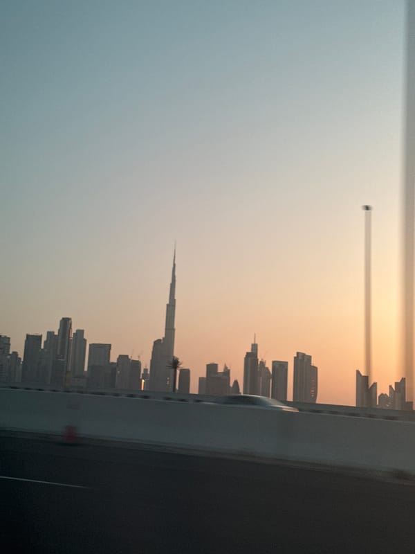 Dubai skyline photographed during golden hour featuring Burj Khalifa