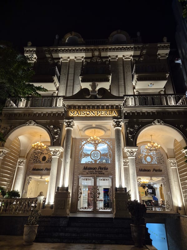 Nighttime architecture documented at Da Nang luxury hotel district