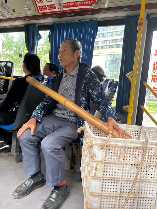 Elderly passenger rides public bus in Jiangjin, China