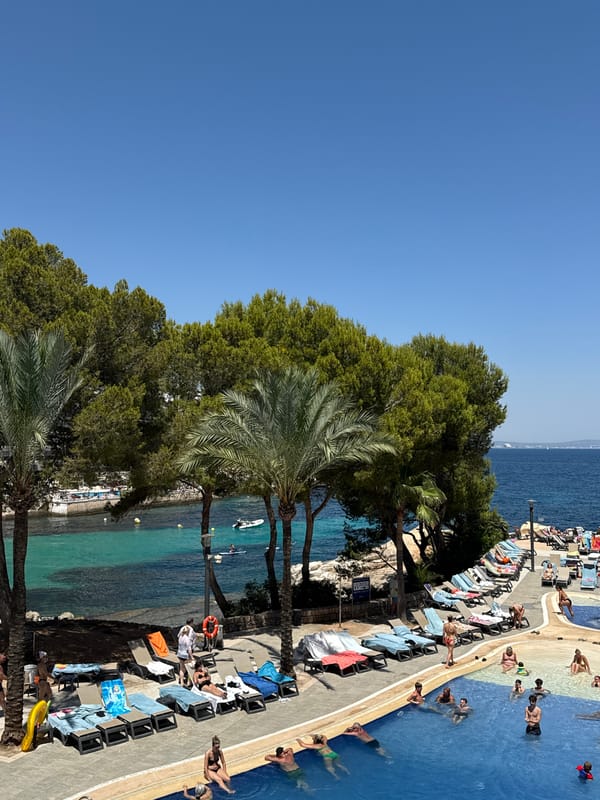 Sunny afternoon at a Mallorcan resort overlooking the Mediterranean