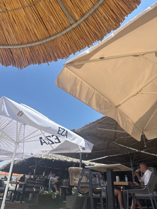 Chilling at a Sithonia beach club on a sunny July day