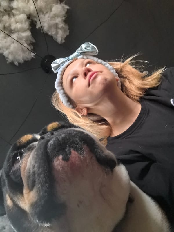 Woman photographed with bulldog in early morning Russia