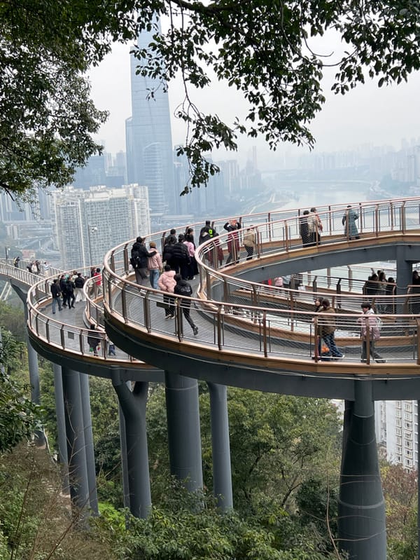 Early morning tourist activity observed across Yuzhong District walkways