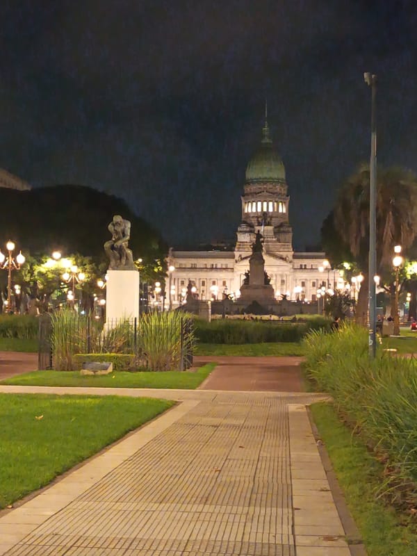 Night scenes captured around Argentine Congress building in Buenos Aires