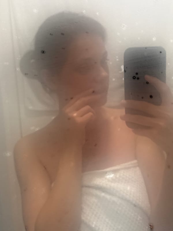 Woman takes indoor selfie in Kranj, Slovenia