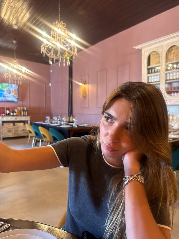 Woman photographed at cafe in Torres Vedras, Portugal